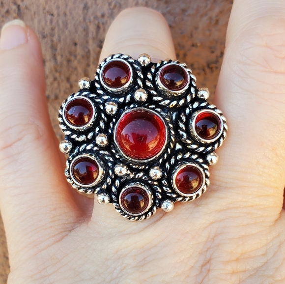 New Red Onyx Adjustable Silver Statement Ring. - Picture 8 of 10